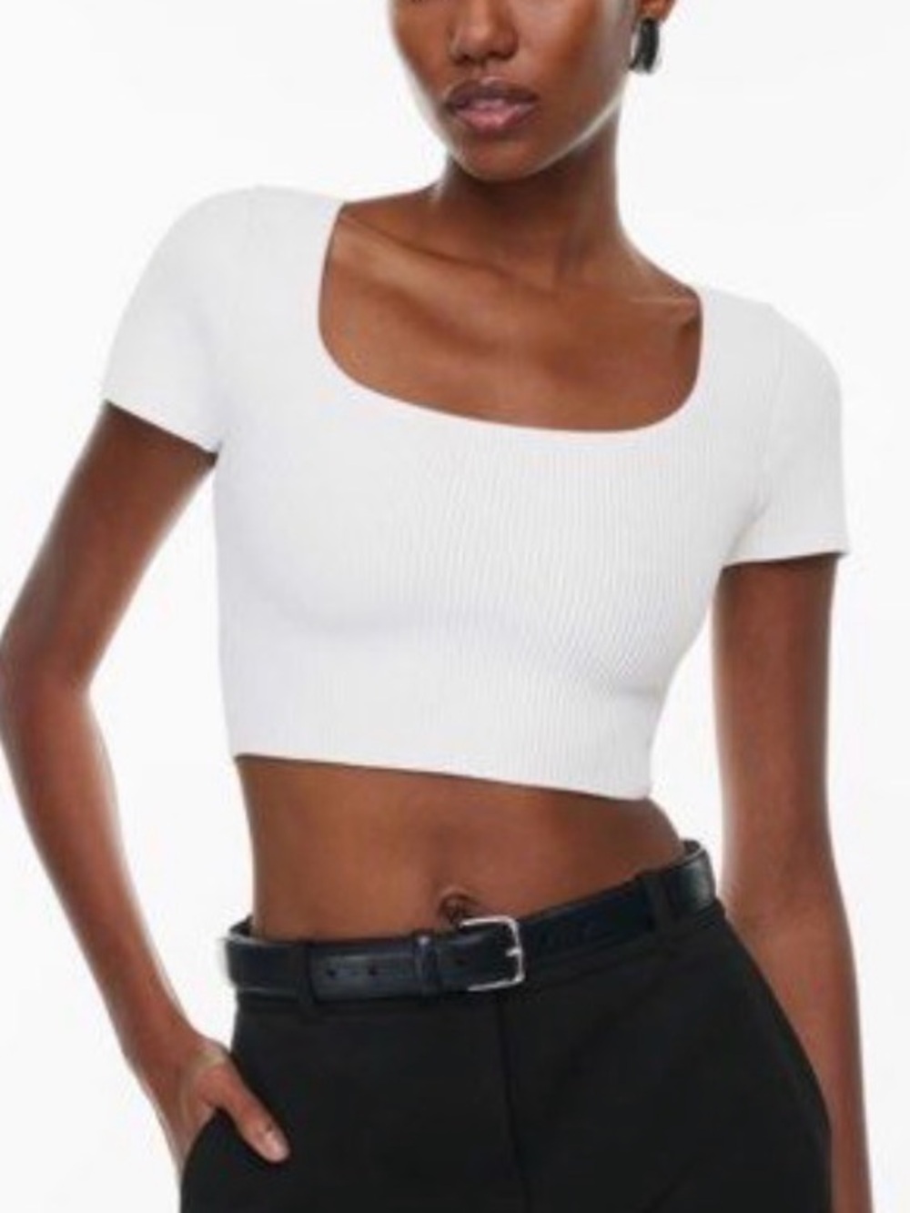 Babaton Ribbed Square Neck Crop Top
